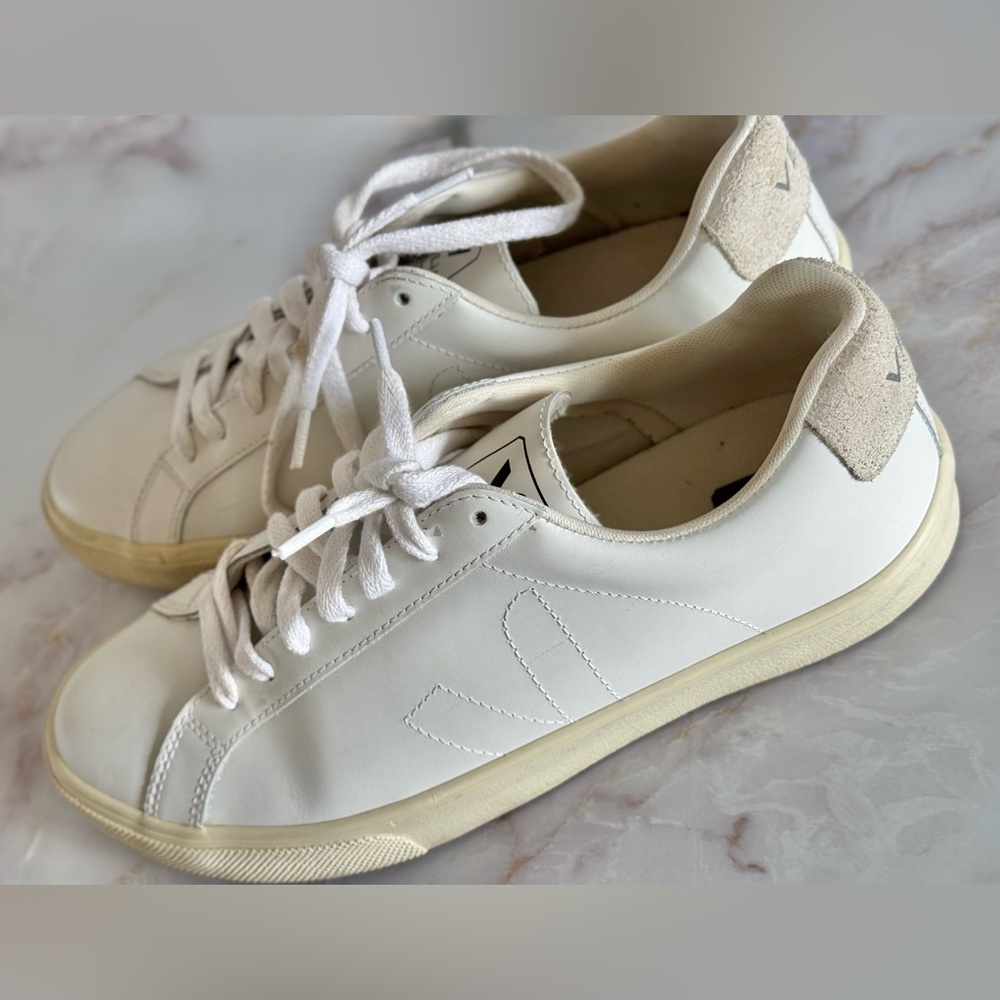 Veja Esplar V Logo White Leather Low Top Casual Sneaker Shoes Women Sz 10